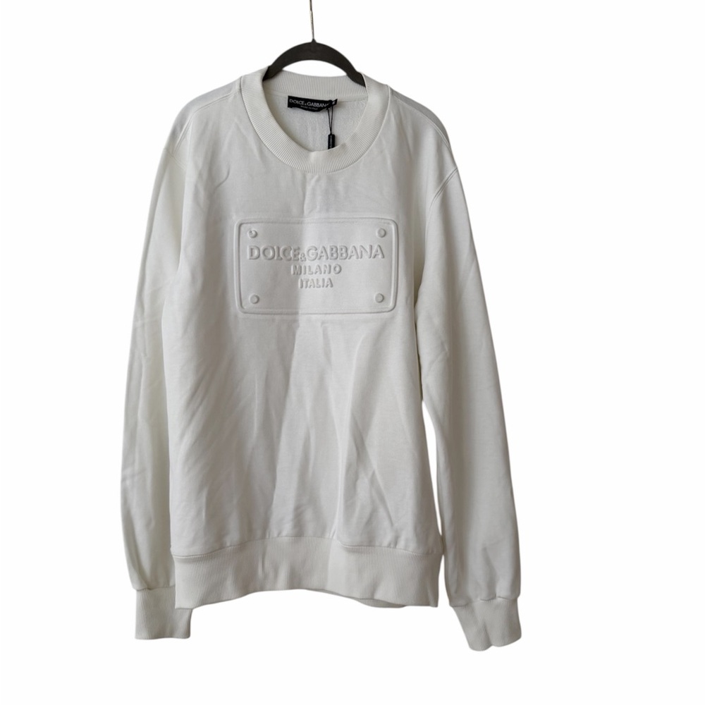 Dolce & Gabbana White Crewneck Sweater embossed